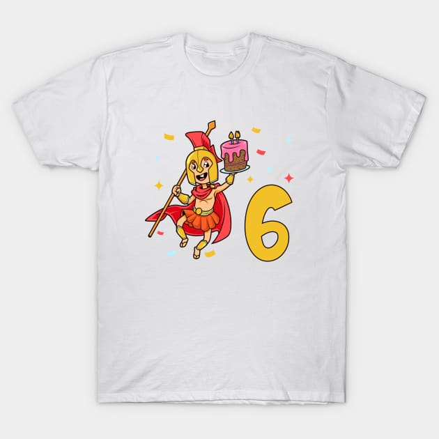 I am 6 with Spartan - kids birthday 6 years old T-Shirt by Modern Medieval Design